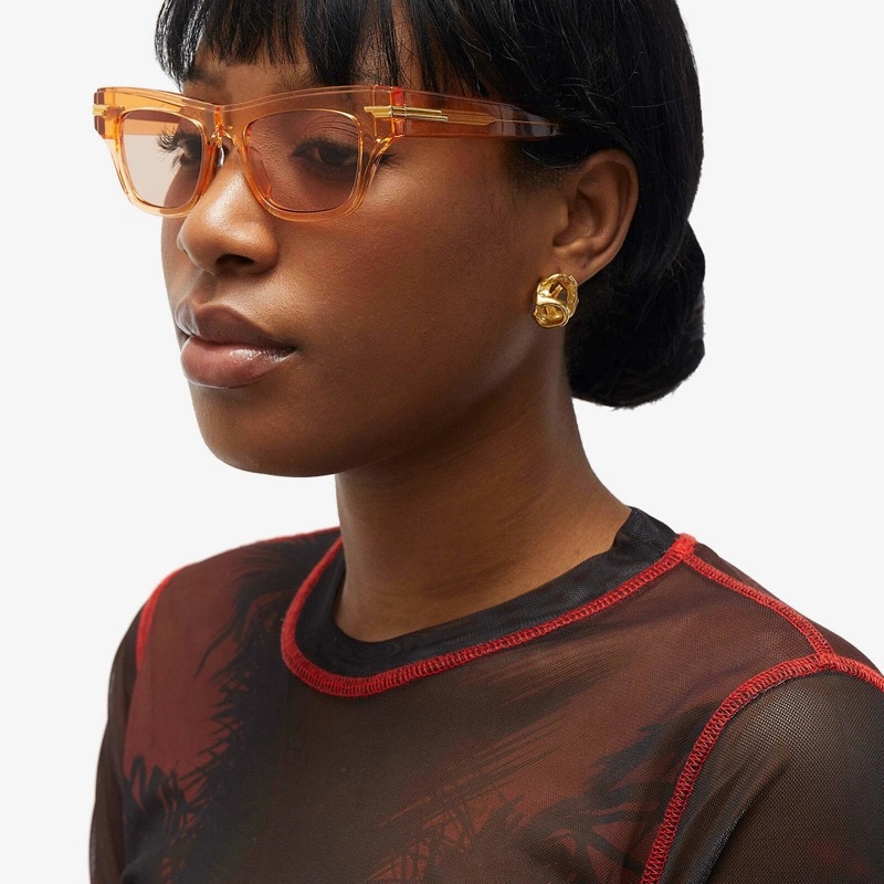 New Bottega Veneta Bv1122s 007 Orange Beige Square Women Sunglasses
